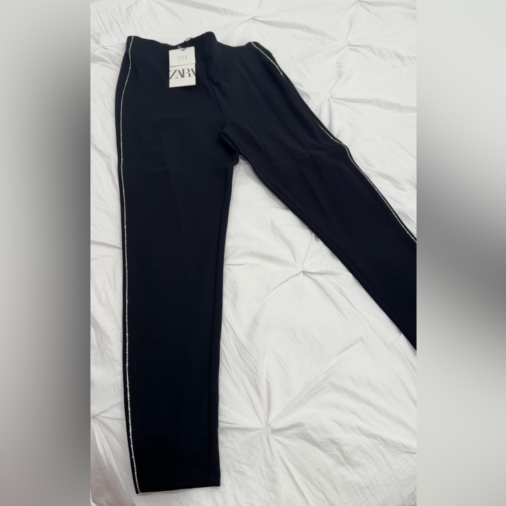NEW Black ZARA pants with rhinestone sides